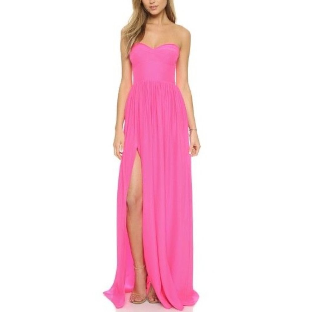 Amanda Uprichard Gisele Silk Maxi Dress Pink Small
